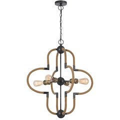 60W x 4 Tahoka metal chandelier with burlap wrapped frame