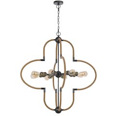 60W x 8 Tahoka metal chandelier with burlap wrapped frame