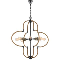 60W x 8 Tahoka metal chandelier with burlap wrapped frame