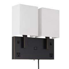 40W X 2 Oberlin Wall Lamp With 2 Power Outlets And 1 Usb Charging Port
