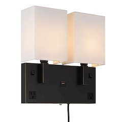 40W X 2 Oberlin Wall Lamp With 2 Power Outlets And 1 Usb Charging Port