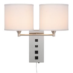 60W X 2 Reedsport Wall Lamp With 2 Power Outlets And 1 Usb Charging Port