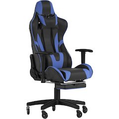 X30 Gaming Chair Racing Office Ergonomic Computer Chair with Fully Reclining Back and Slide-Out Footrest in Blue LeatherSoft
