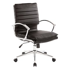 Mid-Back Manager’s Faux Leather Chair with Chrome Base, Removable Arm Sleeves.