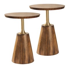 Round Side Table in Golden Honey Wood Top with Metal Base - 2 Pack