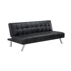 Sawyer Futon in Black Faux Leather with Stainless Steel Legs