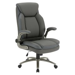 Grey Leather Big & Tall Chair with Padded Flip Arms and Titanium Base