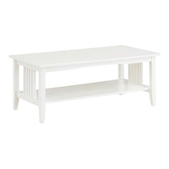 Modern White Finish Coffee Table with Storage Compartment and Midcentury Style