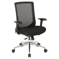 High Back Black Vertical Mesh Chair with Black Fabric Seat, Height Adjustable Arms, Seat Slider, and Angled Chrome Base, 521-3T1P96A8
