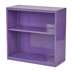 Purple metal bookcase with steel construction and lightweight design