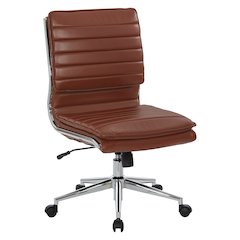 Armless Mid-Back Manager's Faux Leather Chair in Saddle, Chrome Base
