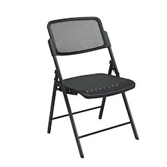 Black Mesh Folding Chair, Breathable Seat and Back, Lightweight Steel Frame