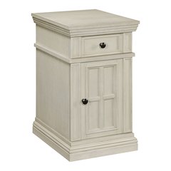 Chair Side Table with 1 Drawer and 1 Glass Door with Power Strip in White Finish