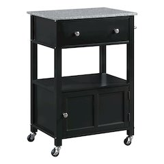 Fairfax Kitchen Cart with Granite Top and Black Base