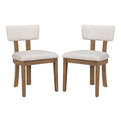 Hanson Dining Chair with Linen Fabric and Medium Oak Wood, 2-Pack