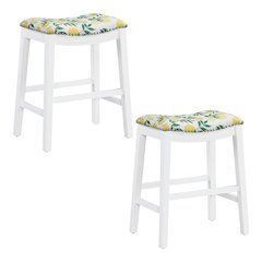 Saddle Stool 24" in lemons Fabric With White Wood Finish 2-Pack