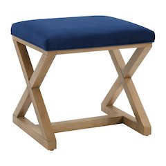 Carson X-Frame Stool in Navy Fabric and Medium Oak Finish Wood