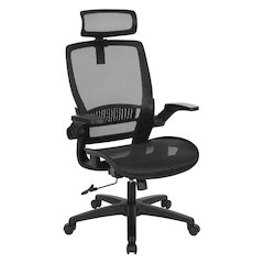 Managers Chair With Mesh Back And Seat And Adjustable Flip Arms And Headrest