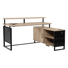 Ace 60"x 50" L-Shape Desk in River Oak Top and Matte Black Frame