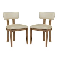 Hanson Dining Chair with Taupe Faux Leather and Medium Oak Wood, 2-Pack