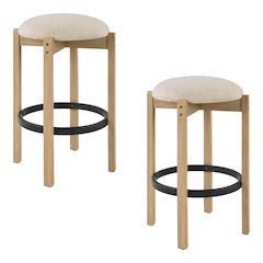 Melissa 26" Counter Stools 2-Pack With Cream Fabric Seat and Natural Finish Wood