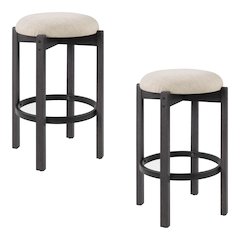 Melissa 26" Counter Stools 2-Pack With Cream Fabric Seat and Black Finish Wood
