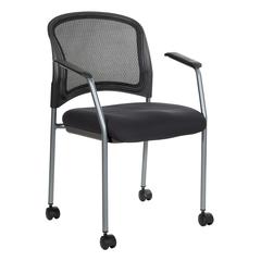 Titanium Finish Rolling Visitors Chair With Casters, Arms and upholstered Contour Back. Black FreeFlex® (-30) Fabric or Custom Fabric Choices. Stacking Chair, 86740R-30