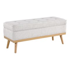 Katheryn Storage Bench in Linen Fabric with National Wood Legs