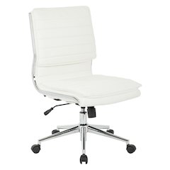 Armless Mid Back Manager's Faux Leather Chair in White with Chrome Base.
