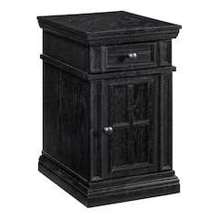 Chair Side Table with 1 Drawer and 1 Glass Door with Power Strip in Black Finish
