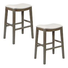 Saddle Stool 30" in Linen Fabric and Antique Grey Base 2-Pack, MET4330AG-L32