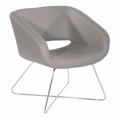 Lounge Chair in Grey Faux Leather with Chrome Base, LRL-R103