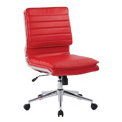 Armless Mid Back Manager's Faux Leather Chair in Red with Chrome Base.