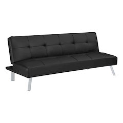 Kenneth Futon in Black Faux leather and Chrome Legs