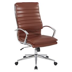 High-Back Manager's Chair in Saddle Faux Leather, Chrome Arms & Base
