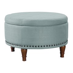 Alloway Storage Ottoman in Sea Blue Fabric with Antique Bronze Nailheads