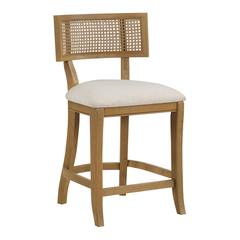 Alaina 26" Cane Back Counter Stool in Linen Fabric with Coastal Wash
