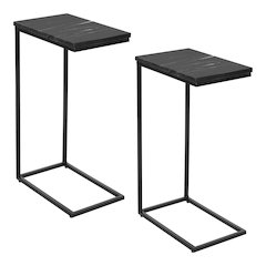 Solid Black Marble Top C-Table with Black Metal Base 2-Pack
