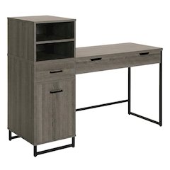 Wooden desk with hutch and ample storage space for home or office use