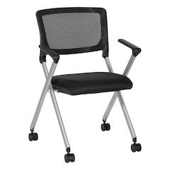 Flex Back Nesting Chair in Silver Finish and Black Mesh Fabric 2-Pack