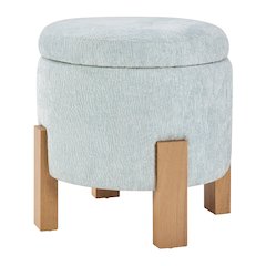 Annie Storage Ottoman in Sky Fabric with Natural Finish Legs