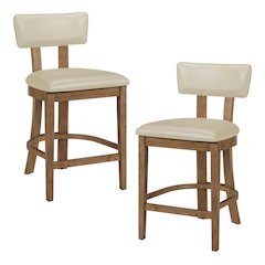 Hanson 26" Counter Stool with Taupe Faux Leather and Medium Oak Wood, 2-Pack