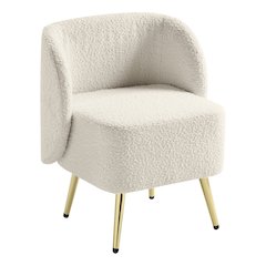 Abrina Vanity Chair in Textured Cream Fabric with Gold Legs