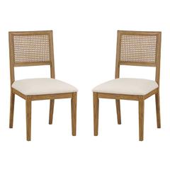 Alaina Cane Back Dining Chair 2 Pack in Linen Fabric with Coastal Wash