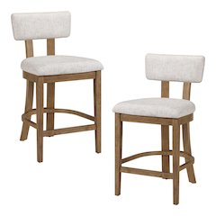 Hanson 26" Counter Stool with Linen Fabric and Medium Oak Wood, 2-Pack
