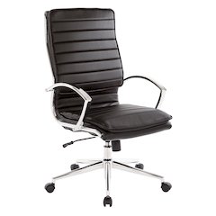 High Back Manager's Faux Leather Chair with Chrome Base, Removable Arm Sleeves