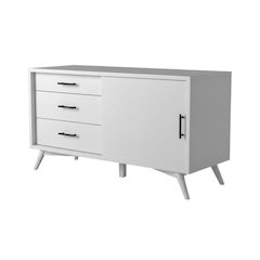 White Small TV Console with Mahogany Solids and Veneer, Modern Style