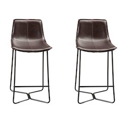 Live Edge Set of 2 Bonded Leather Pub Chairs, Dark Brown