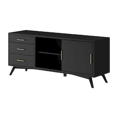 Black Mahogany-Like TV Console with Mid Century Modern Design