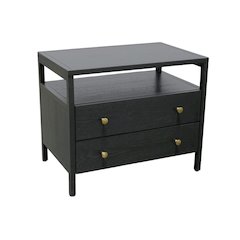 Black Modern Farmhouse Nightstand with Drawer Rubberwood Solids Oak Veneer